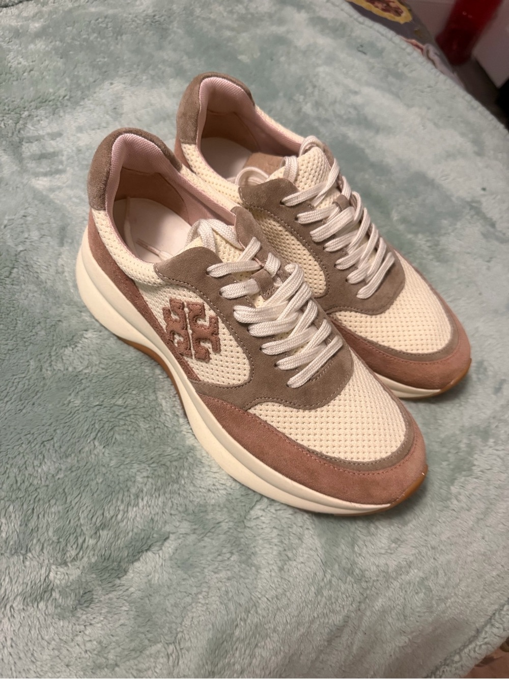 Tory Burch Cream, Blush & Taupe Suede-Trim Sneakers